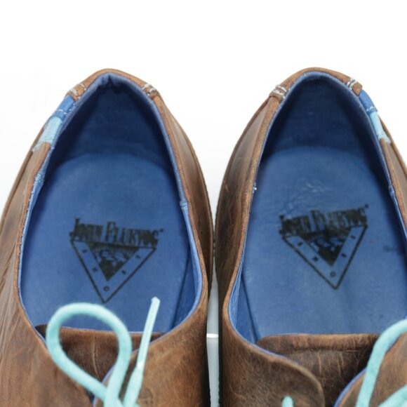 John Fluevog Mens CBC Radio Oxfords Size 8 M Brown Leather Turquoise Dress Shoe - Picture 12 of 16